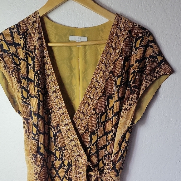 Joie Yellow Black Wrap Midi Dress V-Neck Cap Sleeve Size S - Picture 5 of 10